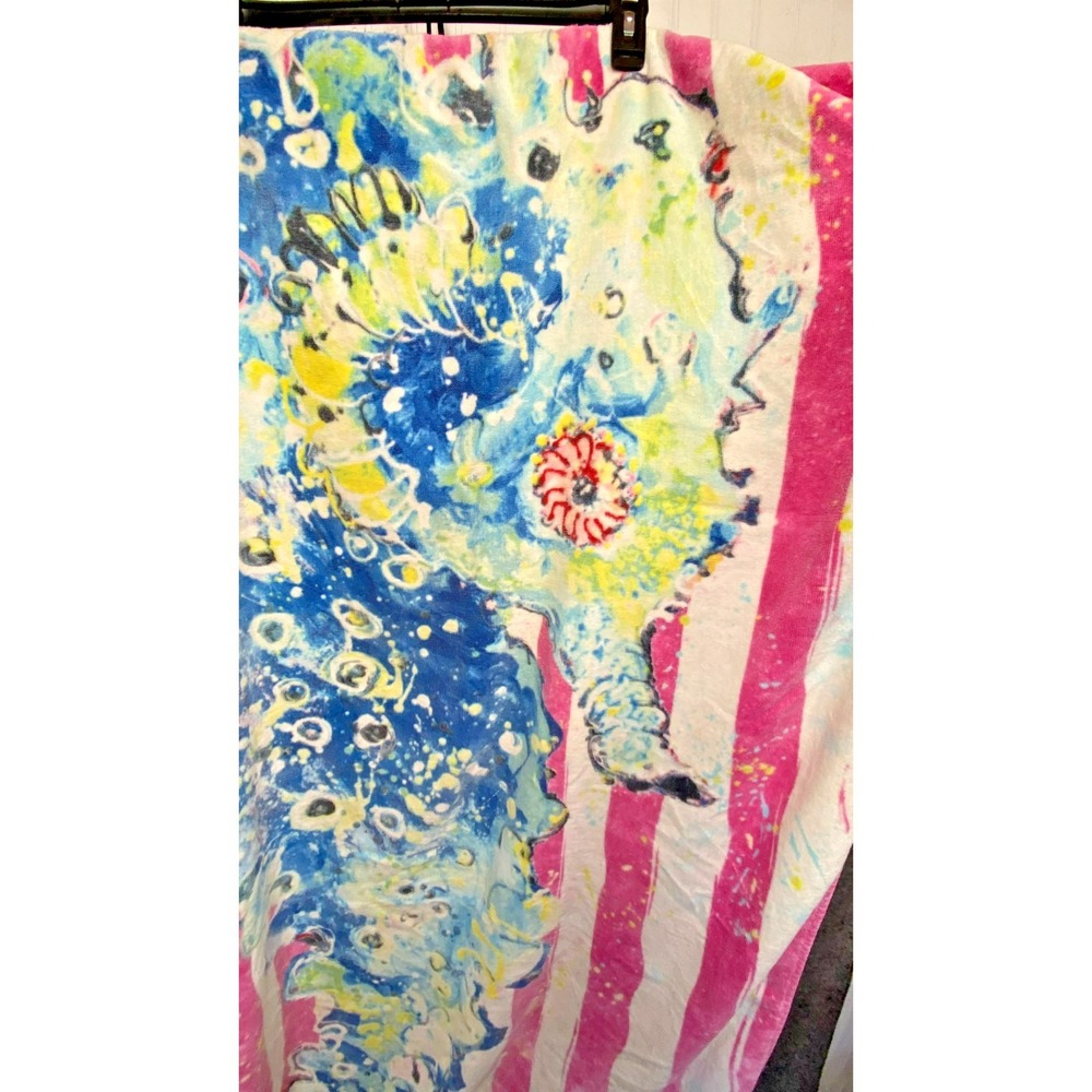 Leoma Lovegrove Beach Towel OS Sea Horse Fringed Florida Art Graphic Print 36x70